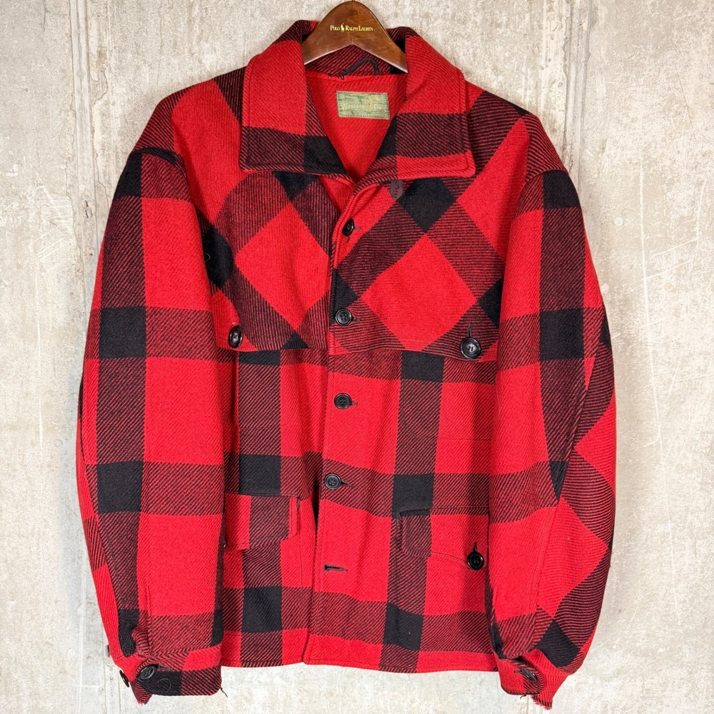 50s 60s Vtg montgomery ward Western Field Buffalo Plaid Wool‎ Hunting Jacket XL